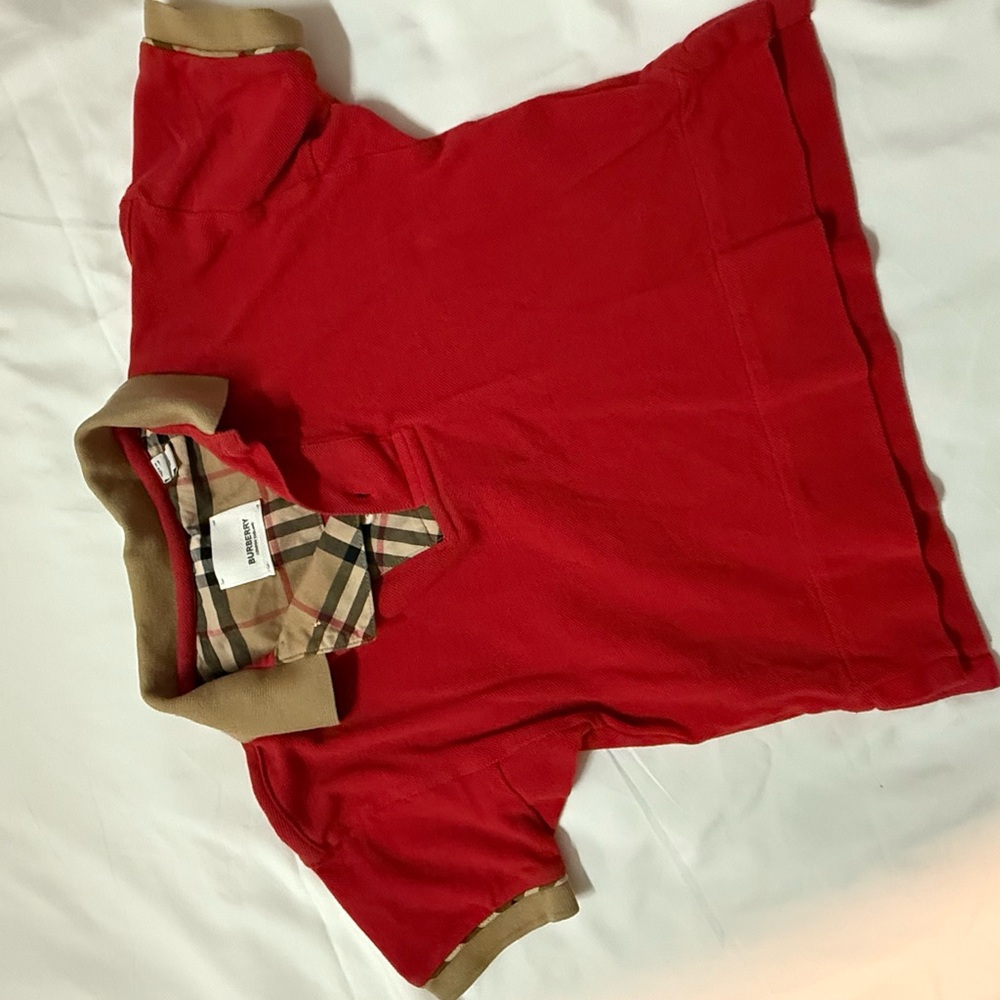 Burberry Kids Polo Shirt in Red and Tan